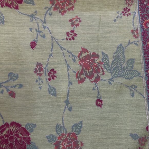 Melange Ethnic Indian Block Print Gold Floral Semi Sheer Tablecloth 95" X 42" - Picture 6 of 7